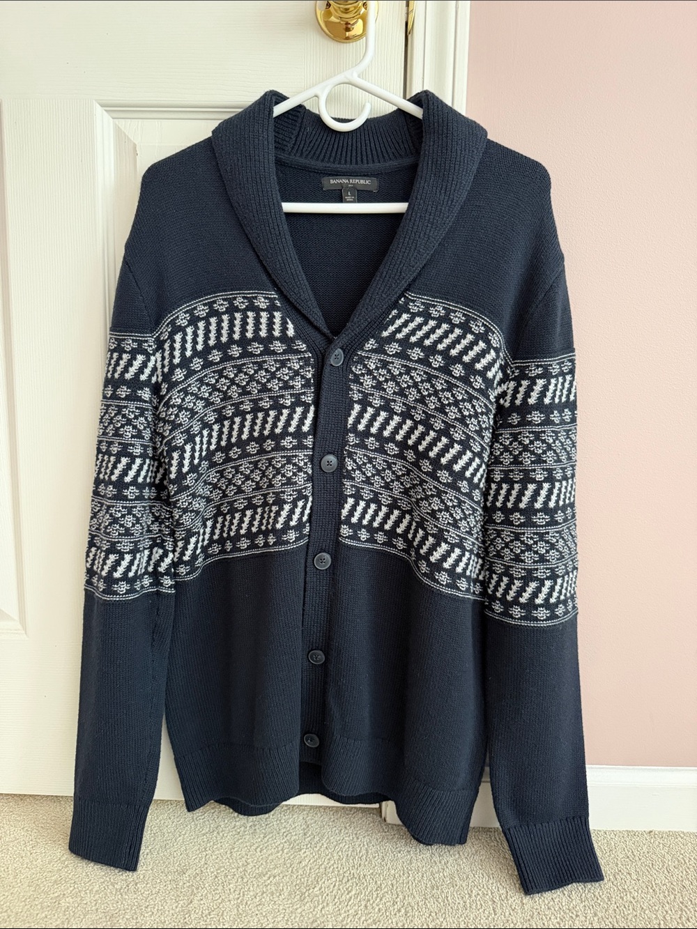 Banana Republic Men's Navy Shawl Collar Button Cardigan Sweater
